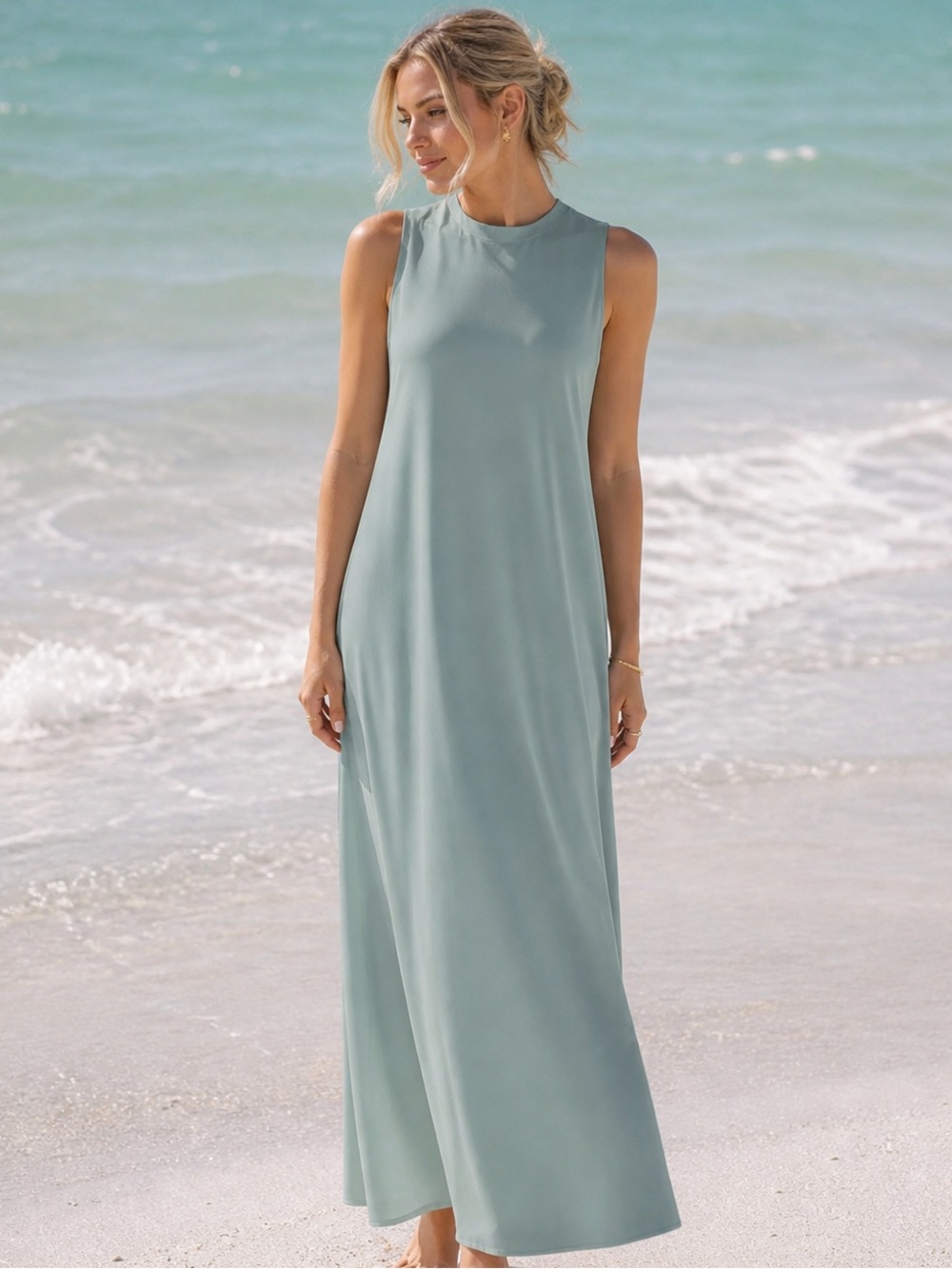 Aleeza Paris Slip Dress Closed Neck - Tiffany